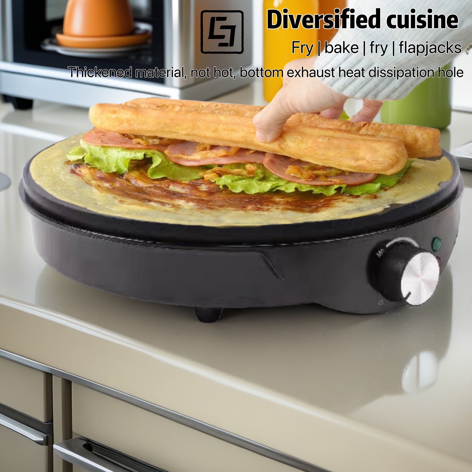 Mikrotoʻlgan pancake tayyorlagich, tuxum, sendvich, pastırma uchun sozlanadigan harorat nazorati bilan, chirishga qarshi, portativ oshxona