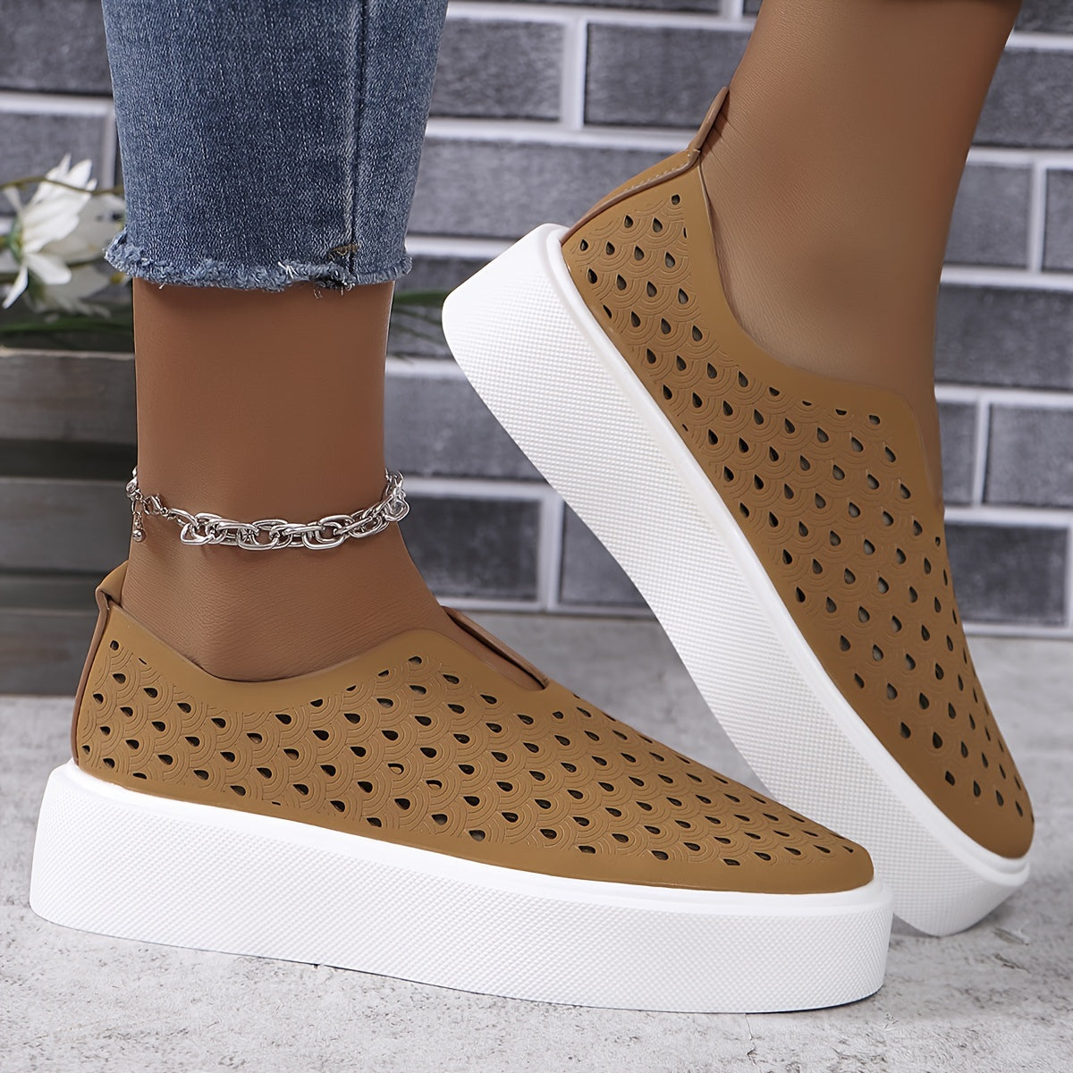 Women's Casual Slip-On Sneakers Thick Platform Faux Leather Shoes