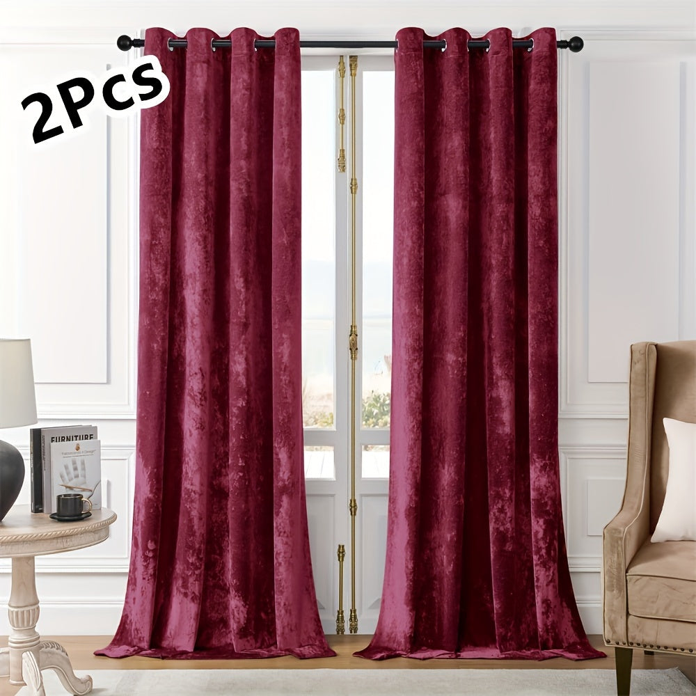Pair of 2 Crushed Velvet Curtains with Heat and Sound Insulation for Living Room Bedroom Office