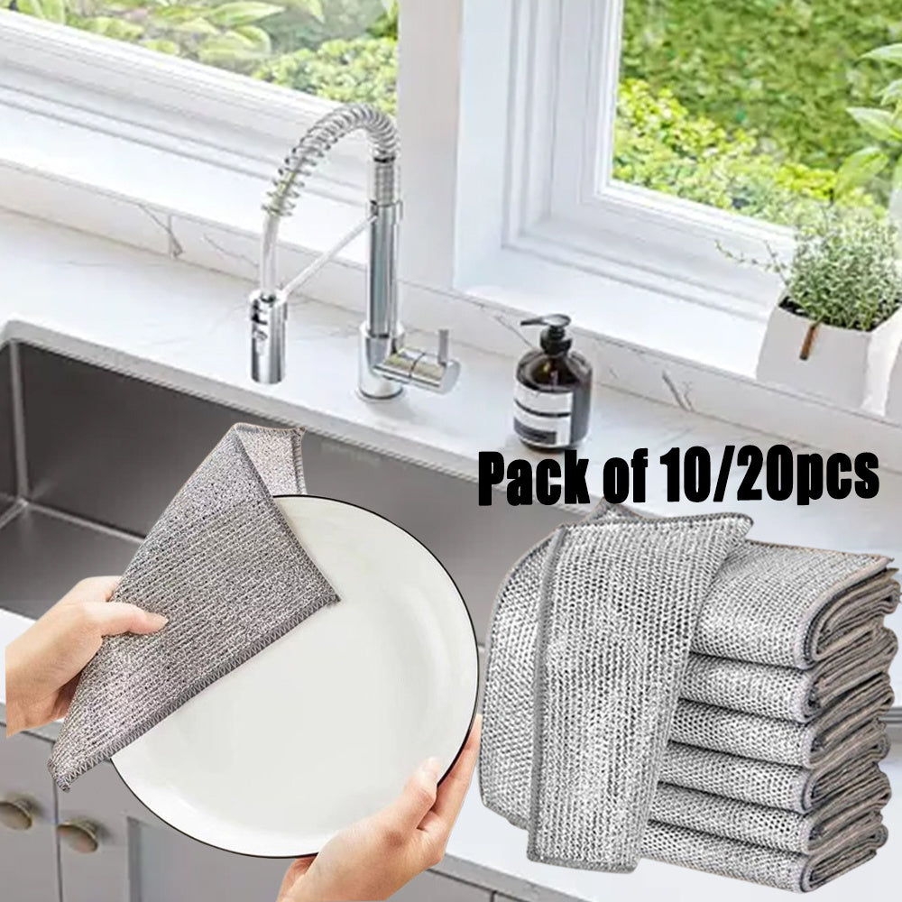 Pack of 10/20 Stainless Steel Double-Layer Wire Dishcloths for Cleaning