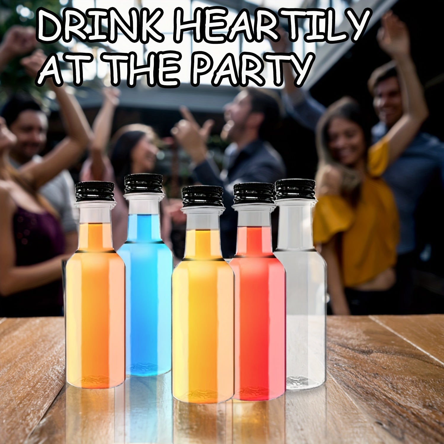 Pack de 30/50 botellas de plástico transparente en miniatura de 50 ml con tapas negras y embudos