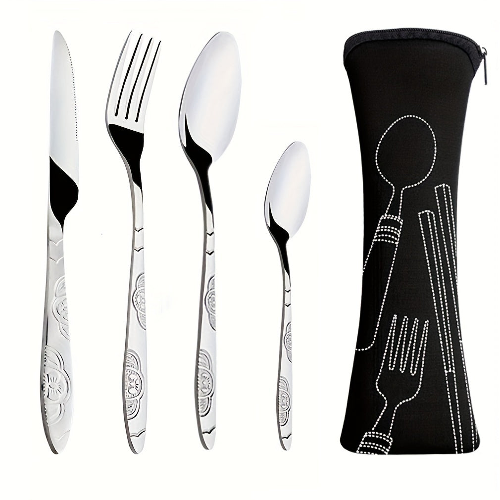 Stainless Steel Cutlery Set with Knife Fork Spoon in Travel Case for Camping