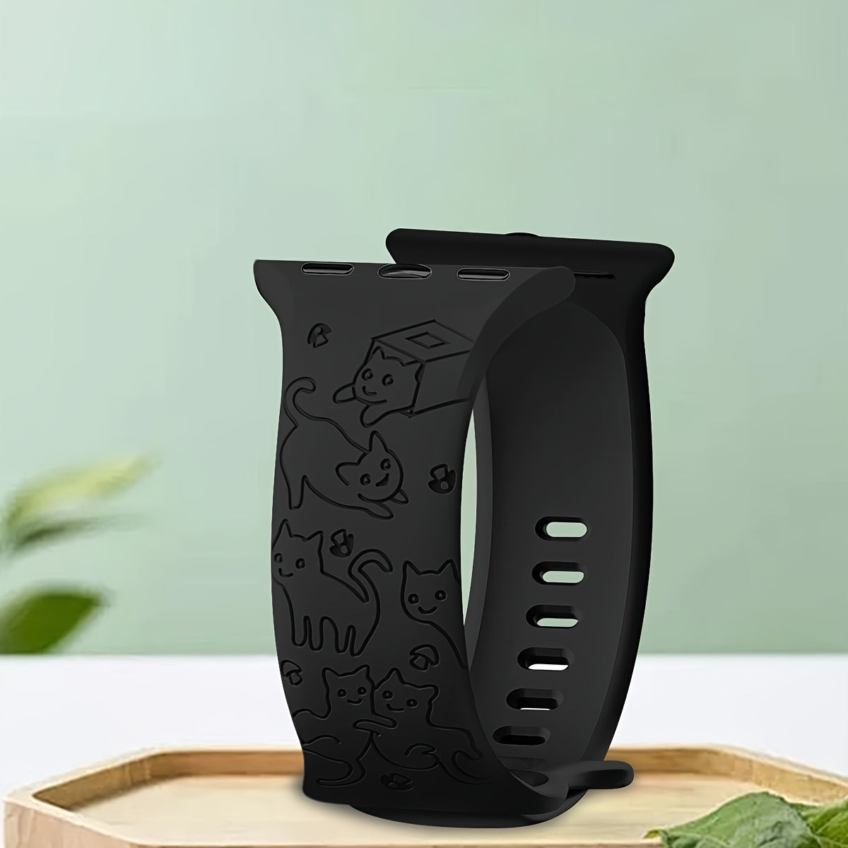 Engraved Silicone Watch Band with Kitten Pattern for iWatch Compatible with Multiple Sizes