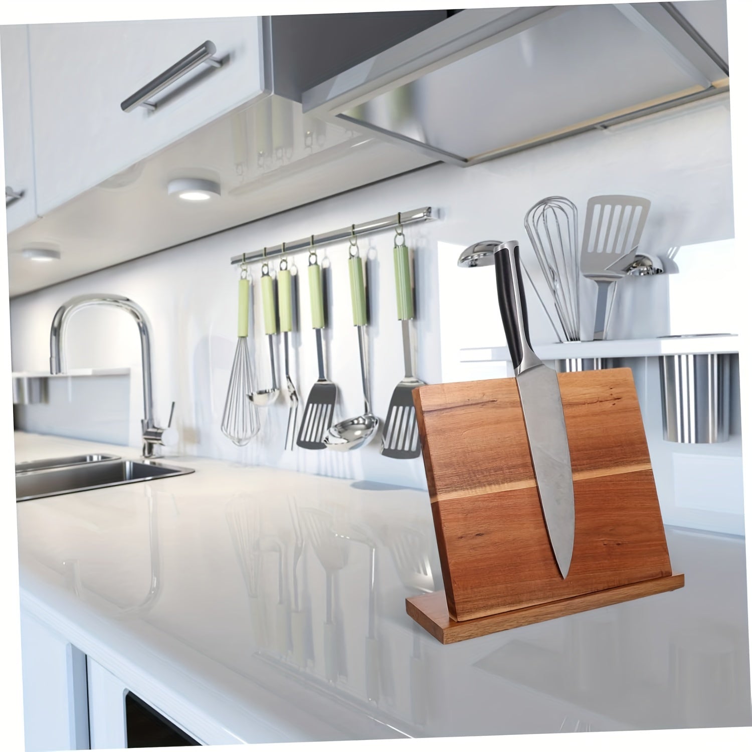 Drevesin magnit pichoq ushlagich lentasi, magnit kesuvchi tur bilan oshxona pichoq bloki - kesish asboblarini ko'rsatish va saqlash uchun stolda pichoq tokchasi