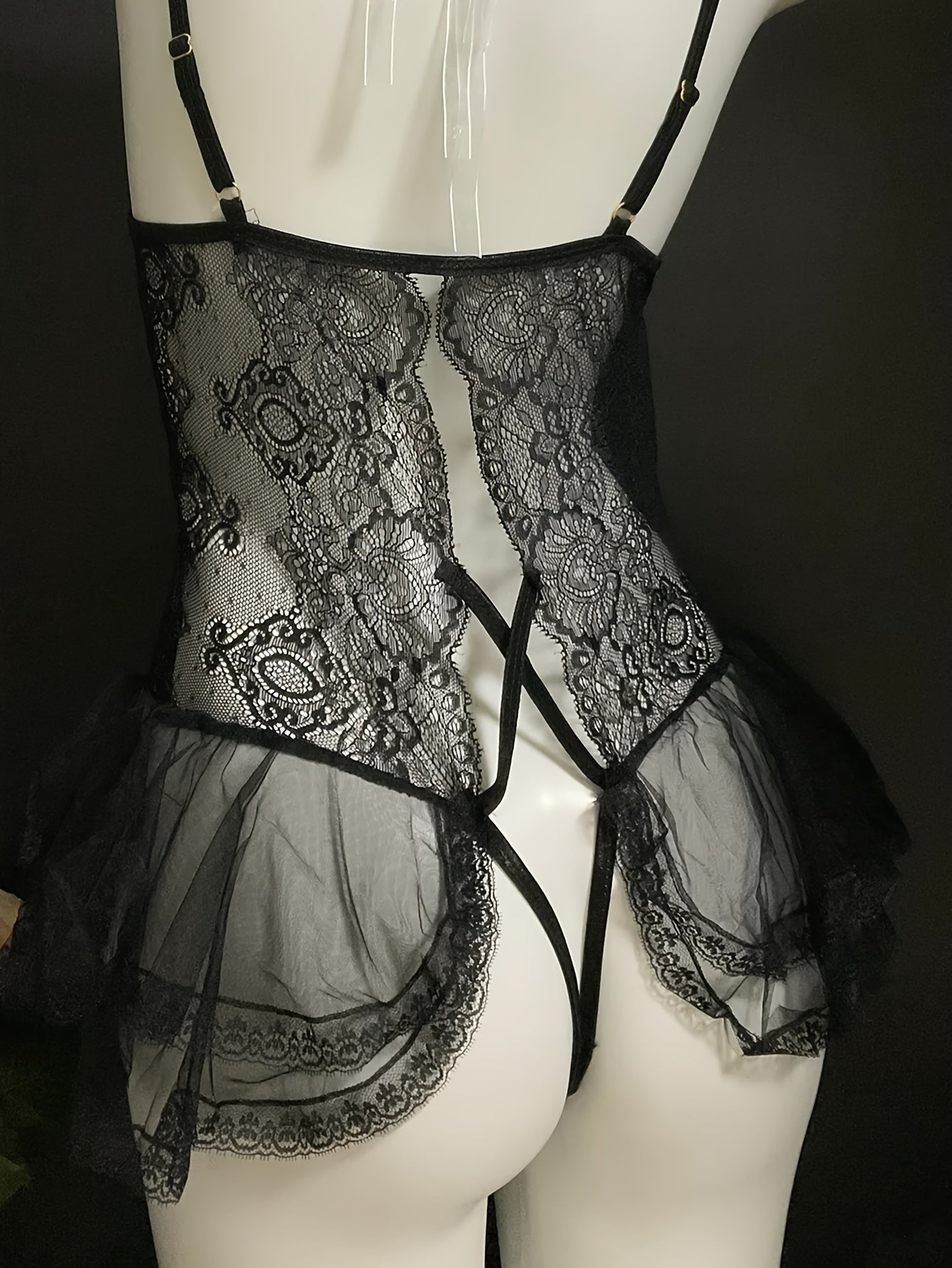 Chic Lace Jacquard Korset Bodysuit, Polyester va Elastane aralashmasidan tayyorlangan, Trikotaj mato, Lash tafsiloti va Lace Jacquard dizayni bilan ayollar uchun dam olish kiyimlari.