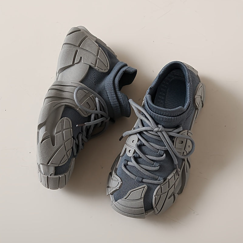 Women's Breathable Knit Sneakers Octopus Design Low-Top Lace-Up Shoes Navy Blue Grey