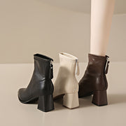 Women's Faux Mid-Calf Boots, Pointed Toe, Chunky Heel, Zipper