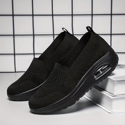 Women's Black Platform Sneakers with Air Cushion Breathable Fabric