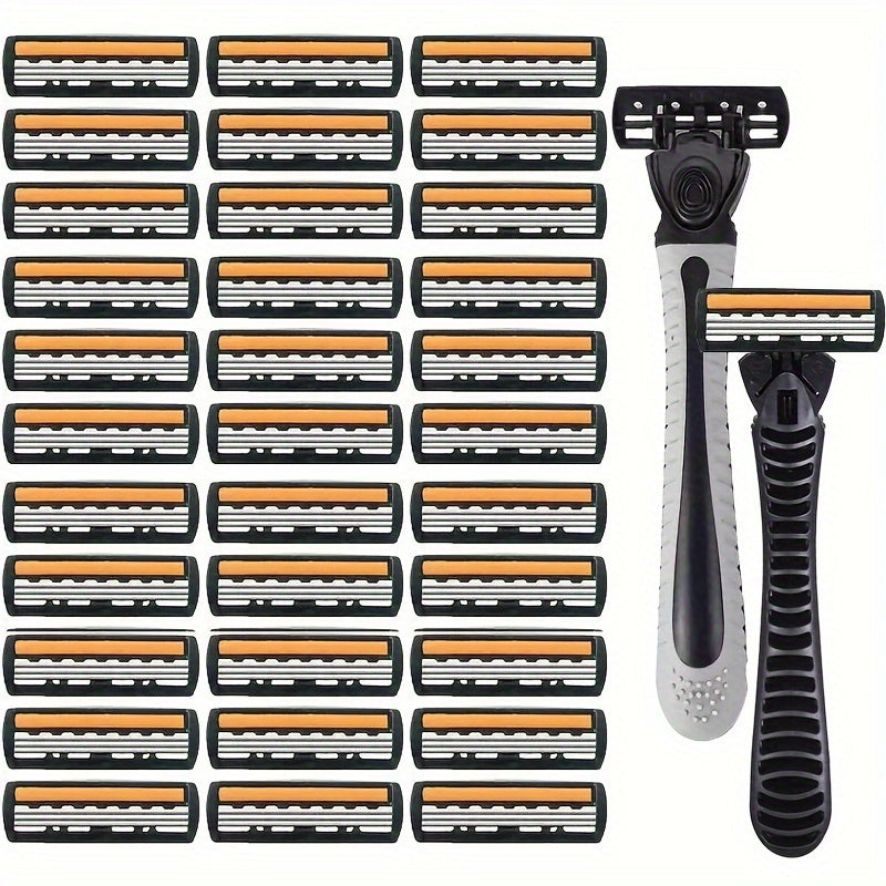 Men's Stainless Steel 3-Layer Manual Razor Set with Refill Options for Face Care