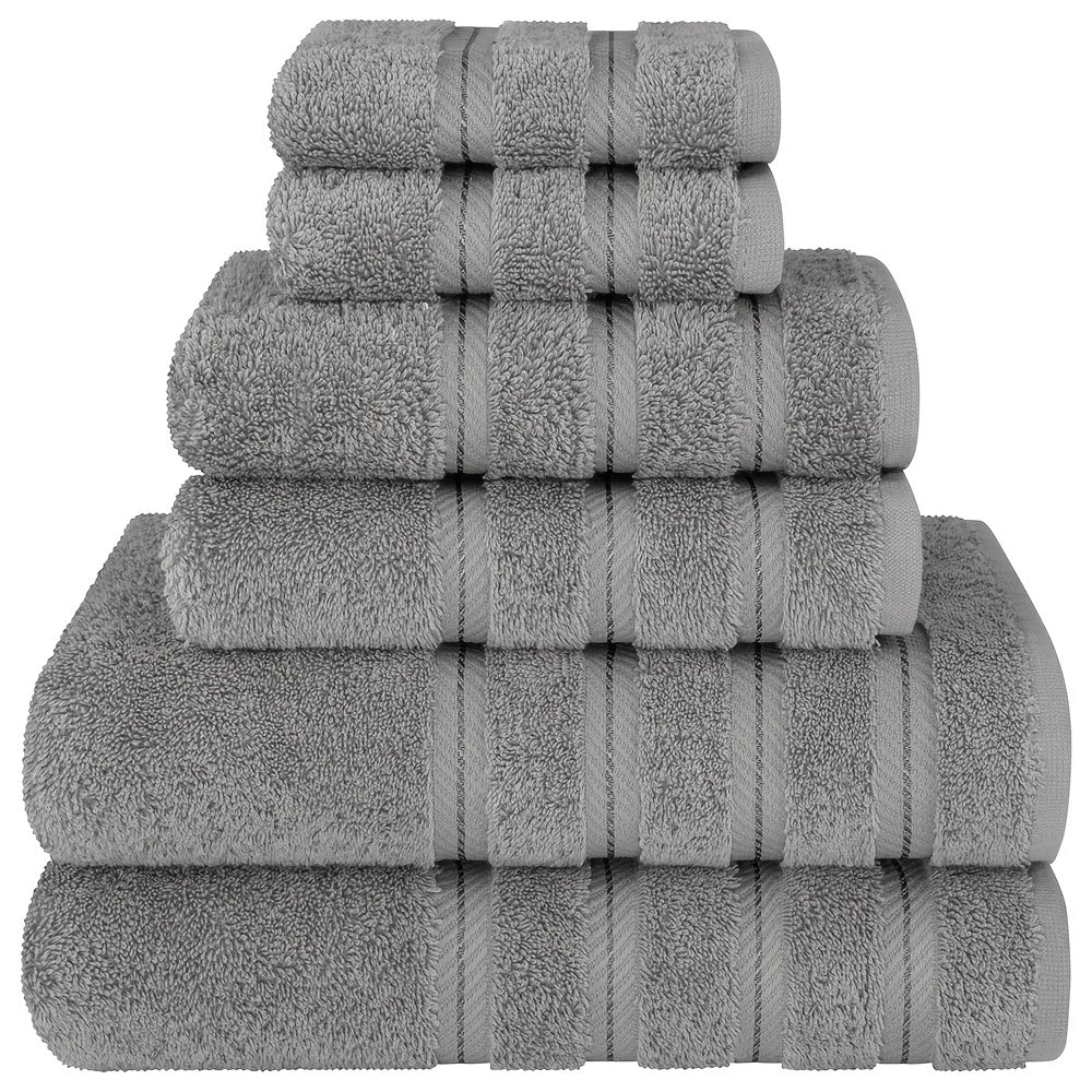 6-Piece Light Grey Cotton Towel Set with Space Theme 450gsm Hand Wash