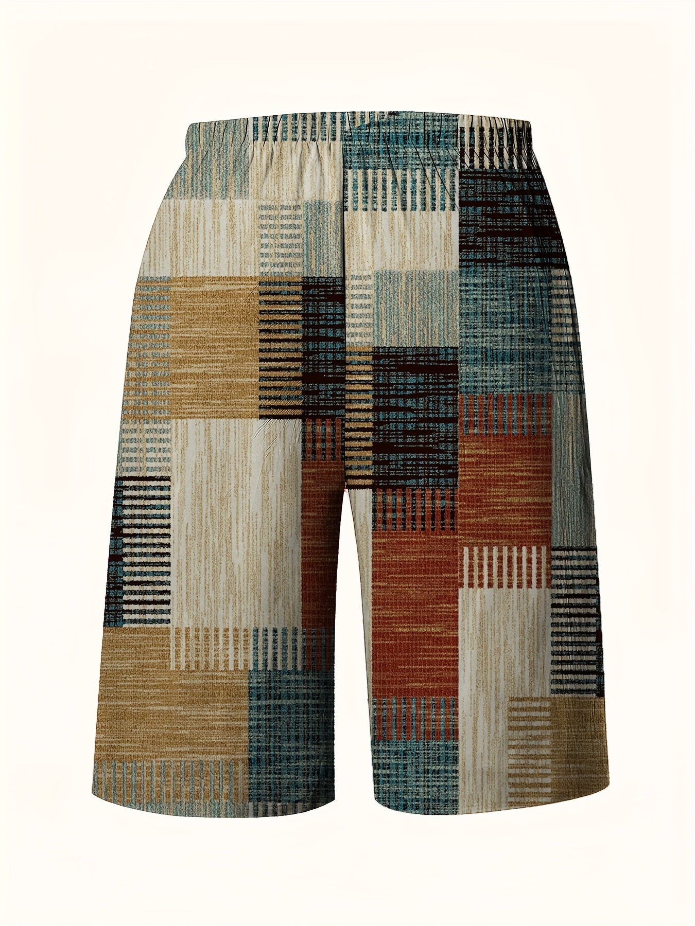 Women's Plus Size Bohemian Plaid Bermuda Shorts Navy Blue Elastic Waist Summer Vacation