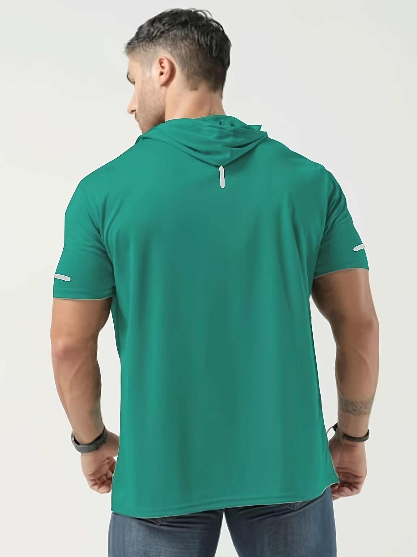 Plus-Size Men's Quick-Drying Hooded Sports T-Shirt Polyester Short Sleeve Casual