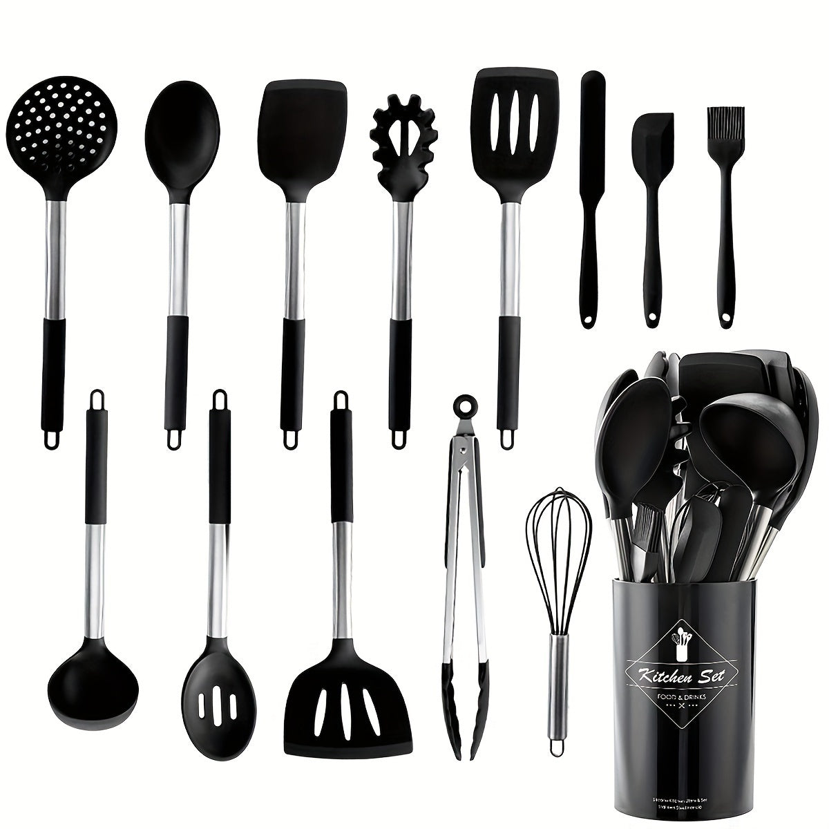 14-Piece Silicone Kitchen Utensil Set with Storage Holder for Holiday Cooking