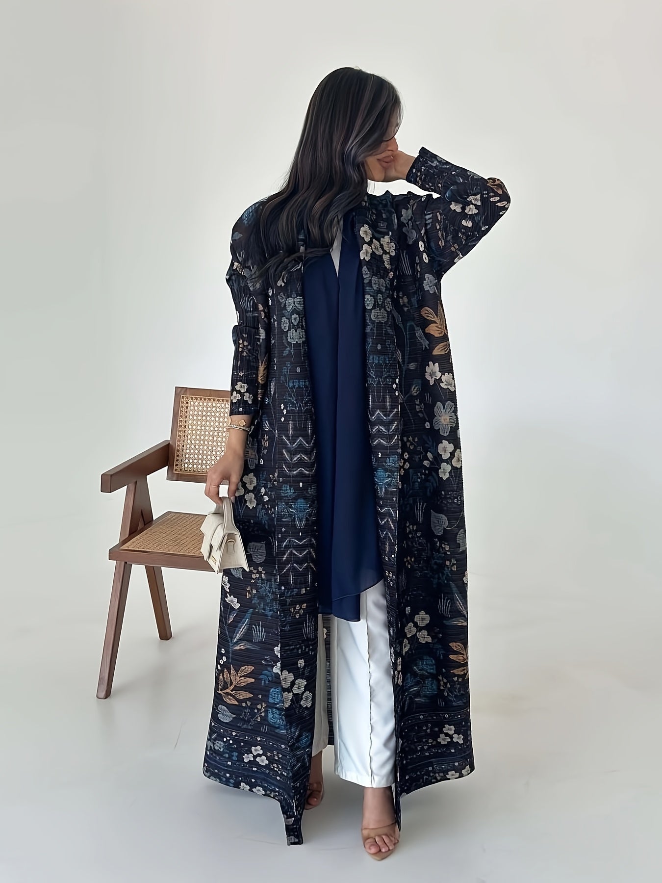 Women's Pleated Long Robe Eid Ramadan Elegant Cape Windbreaker Top for Formal and Daily Wear