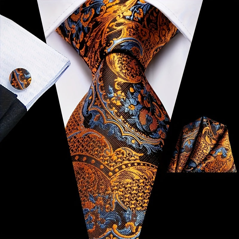 Men's Necktie Set with Cufflinks, Striped Fashion for Business and Parties