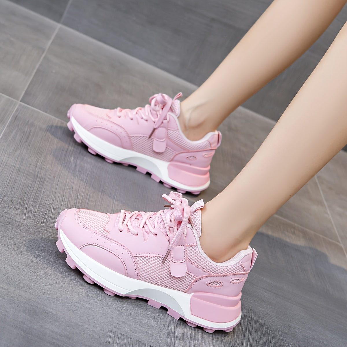 Women’s Colorblock Casual Sneakers, Lace Up Low-Top Breathable Trainers