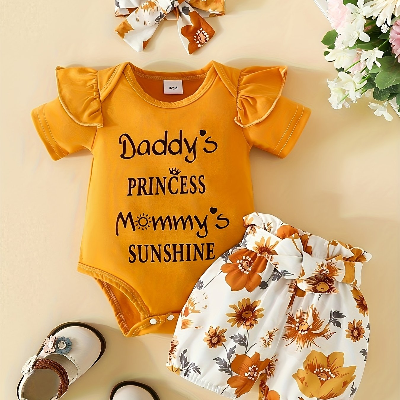 Newborn Girls Summer 3-Piece Clothing Set Letter Top Printed Pants Headband