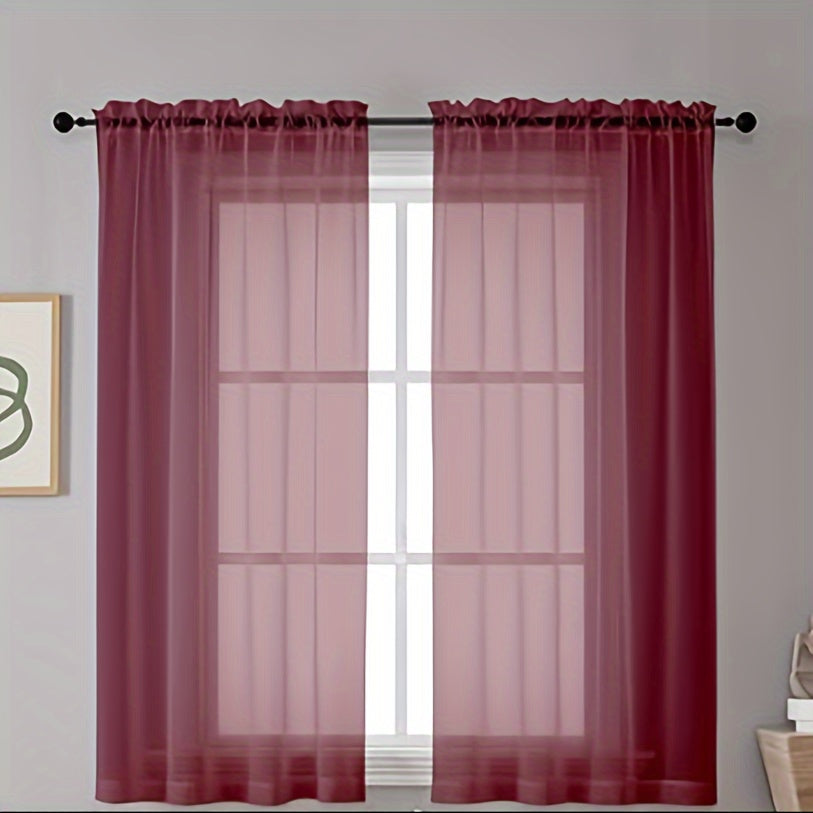 Terylene Gauze Curtains 2-Piece Set Semi-Transparent Light-Filtering Home Decor