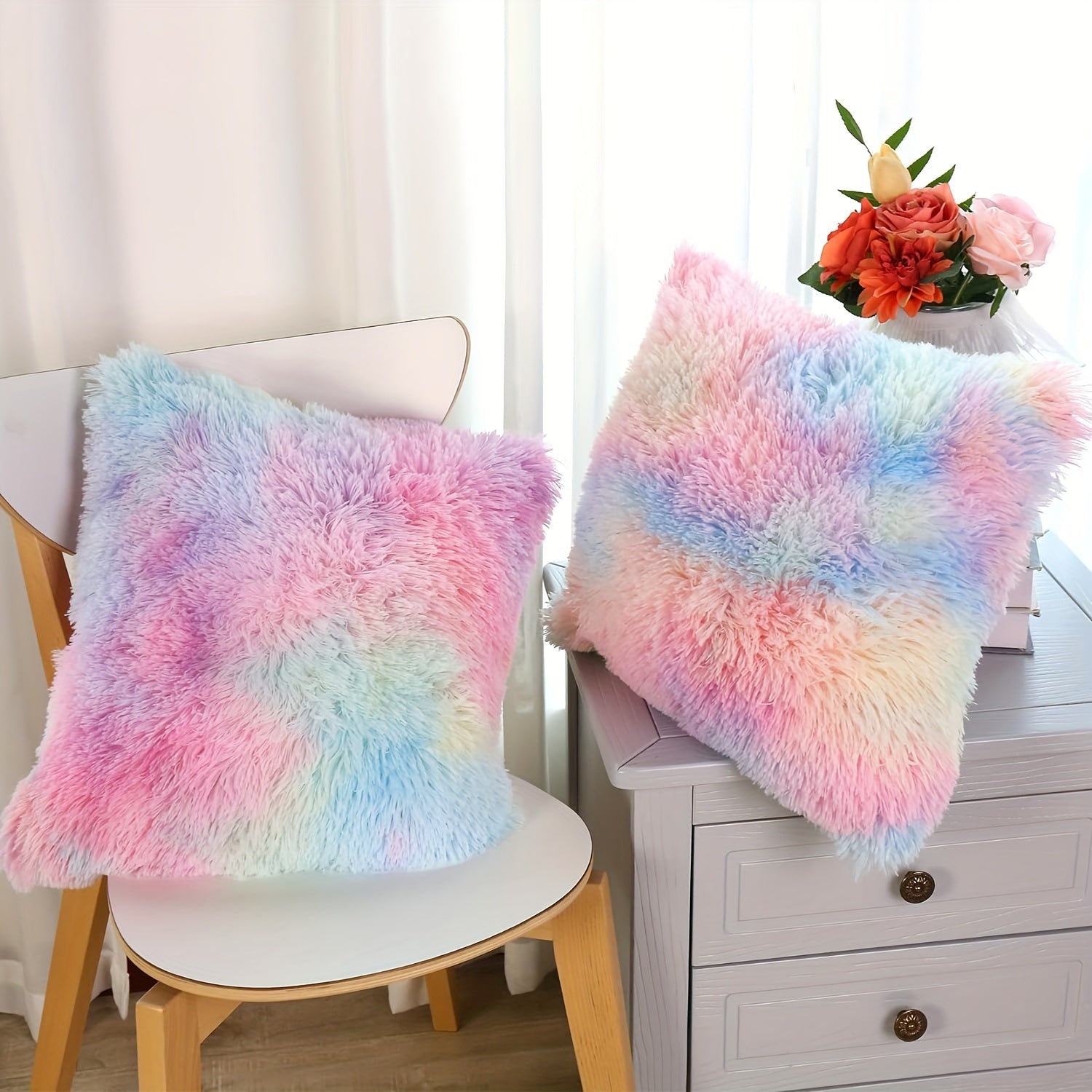 40.64 cm Fuzzy Throw Pillow Cover with Zipper Square Cushion Cover for Sofa Bed Decor