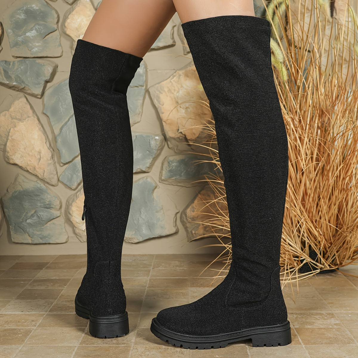 Women's Western Style Chunky Heel Platform Over-the-Knee Boots
