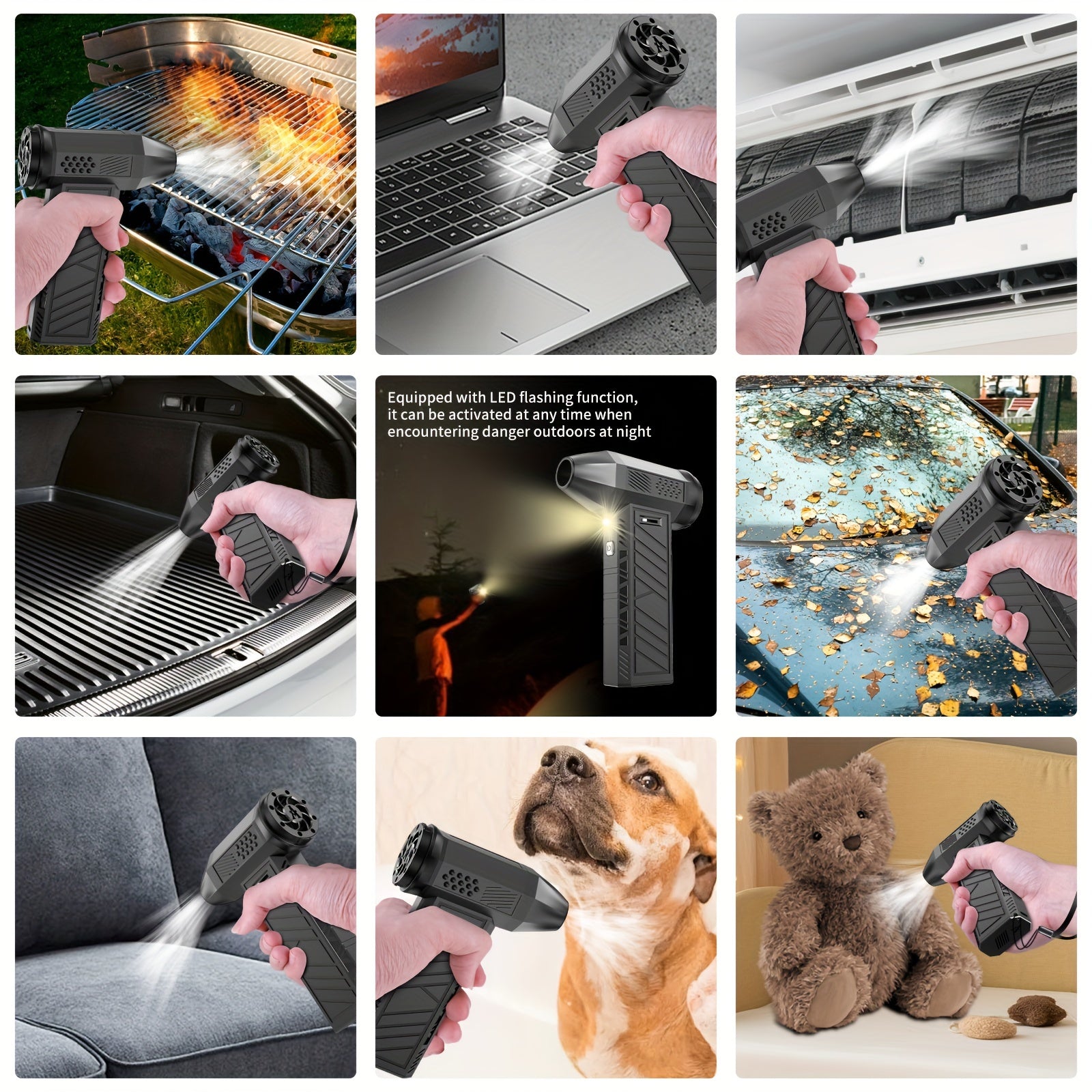 Portable Turbo Blower Handheld Fan with Interchangeable Nozzles USB Battery Powered Outdoor Use