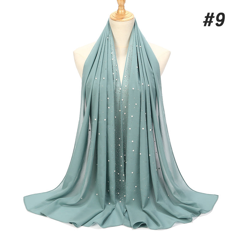 Women’s Shimmery Faux Diamond Chiffon Scarf Bubble Shawl Solid Color Breathable Sun Protection