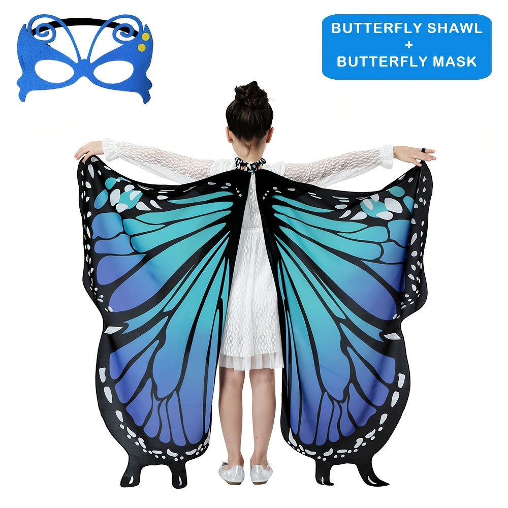 Girls Butterfly Wings Costume Set for Parties Halloween Dress Up Accessories with Black Headband Polyester Spandex Non-Feathered