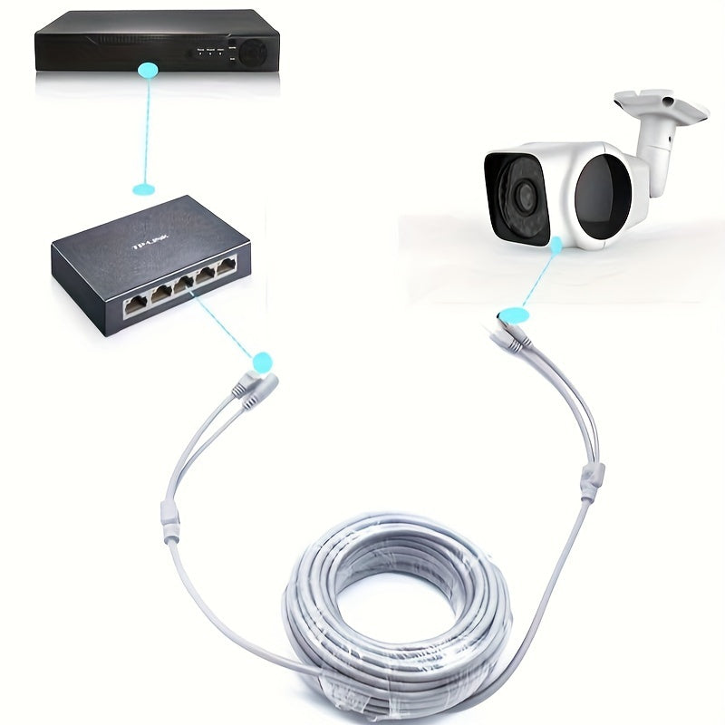 Cable Ethernet CCTV de cobre puro con conector RJ45 y alimentación DC, 10M 20M gris