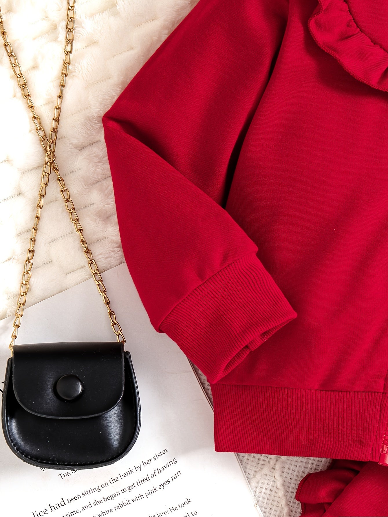 Girls' Long Sleeve Hoodie and Pants Set with Zipper and Lace for Fall Winter