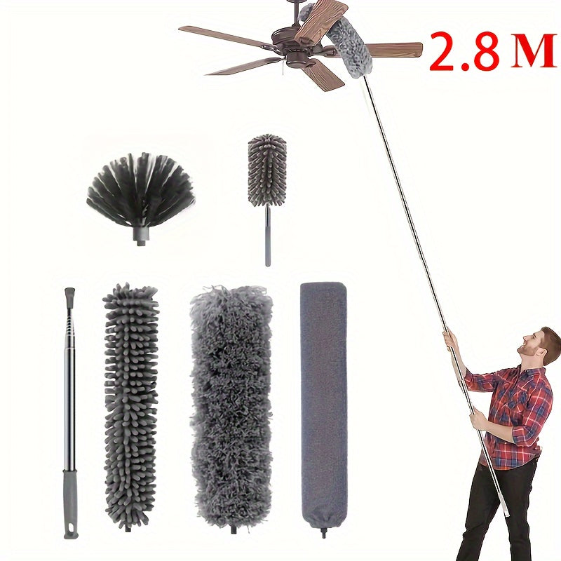 Microfiber Dusters Set with Extension Pole, Bendable Head, Reusable