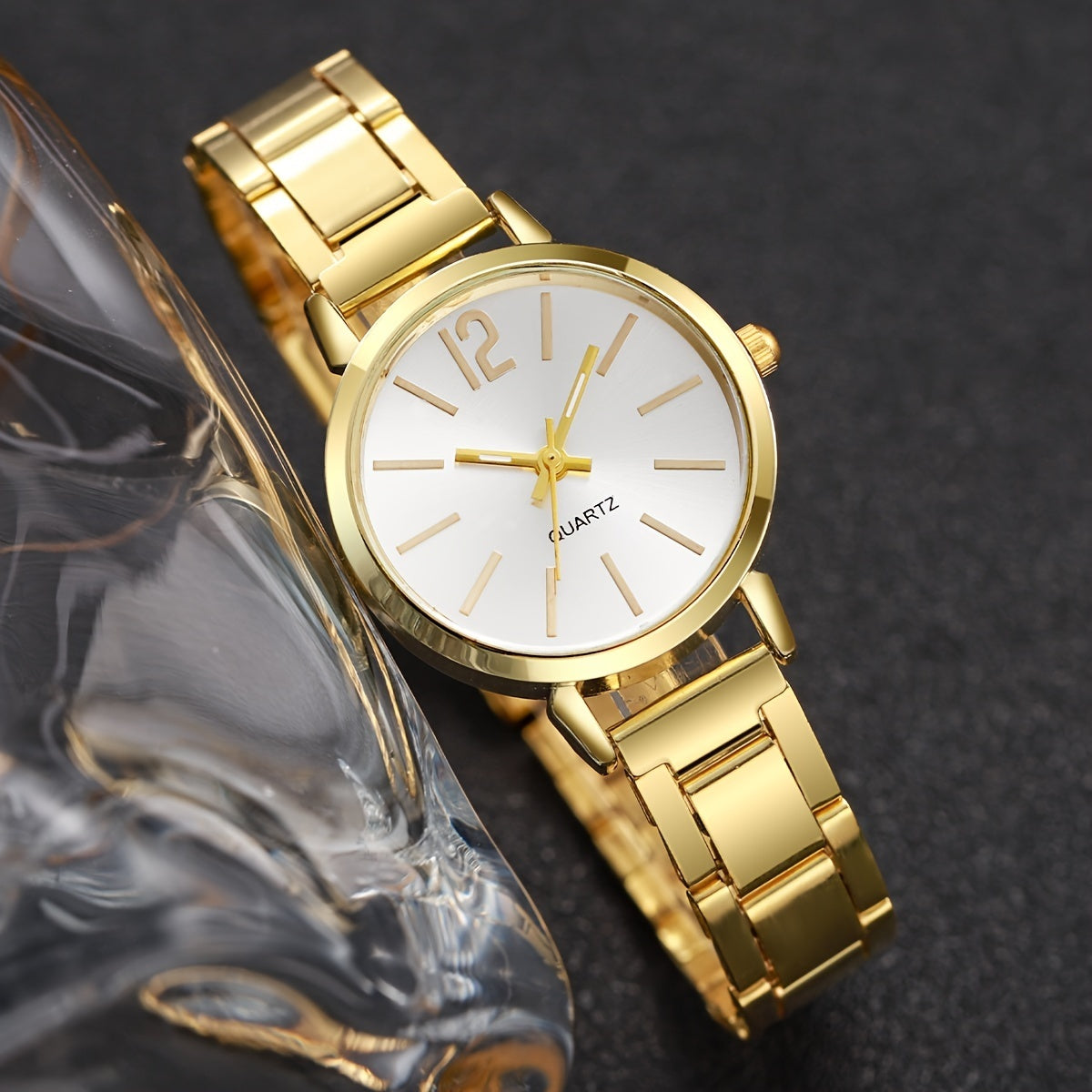 Women's Quartz Watch Set with Zinc Alloy Dial and Matching Bracelet 4 Pieces