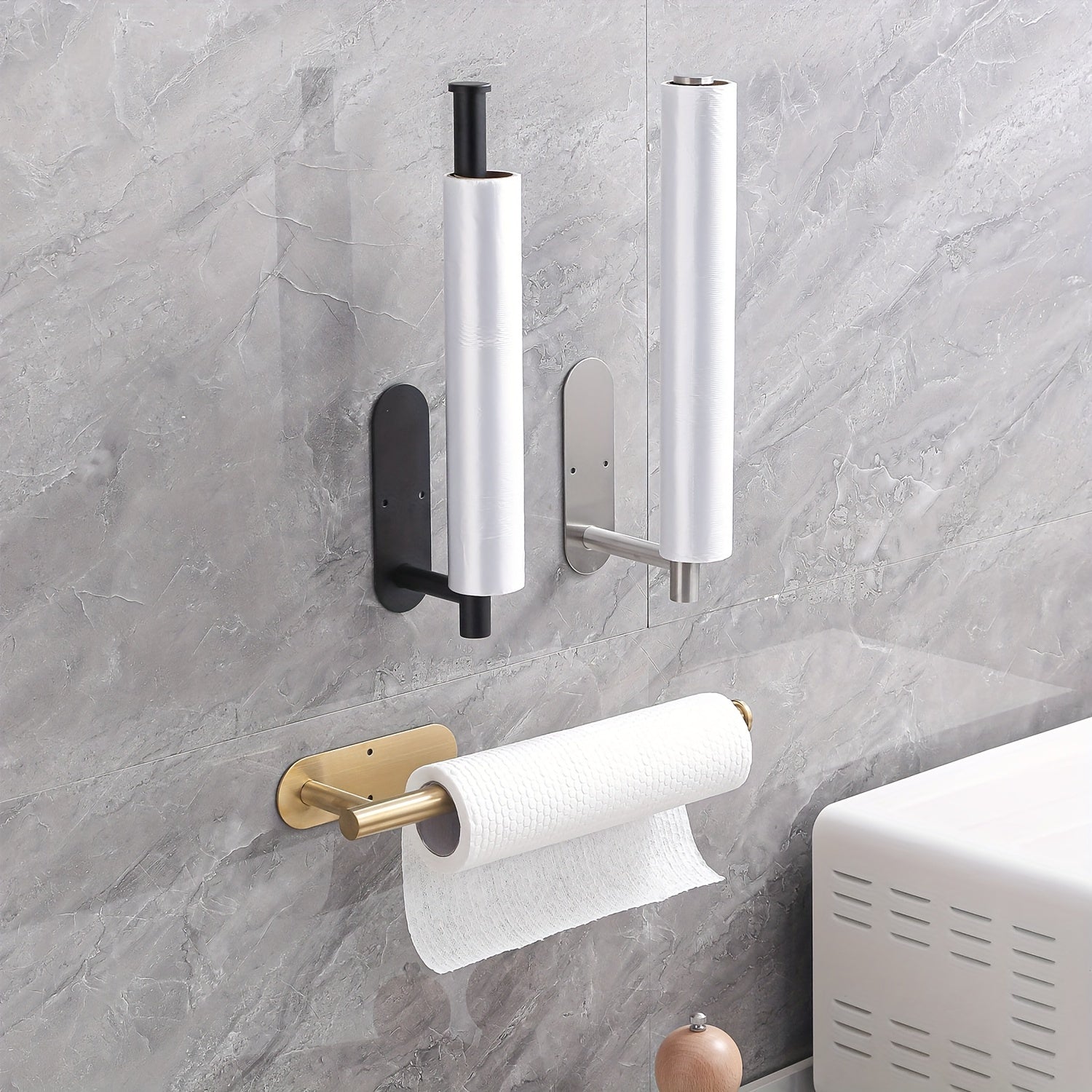 Stainless Steel Under Cabinet Paper Towel Holder Self-Adhesive or Screw Mount