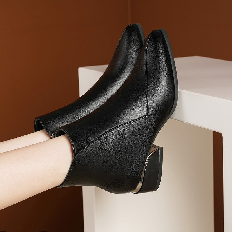 Women's Fashion Chelsea Ankle Boots Faux Cover Fabric Pointed Toe Chunky Heel