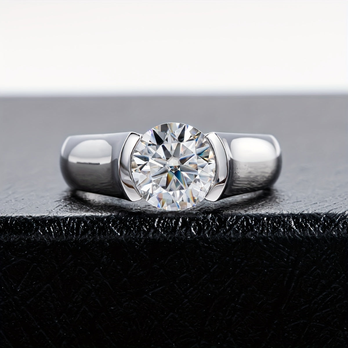 Unisex Moissanite Engagement Ring 2 Carat Sterling Silver Prong Set Wedding Jewelry