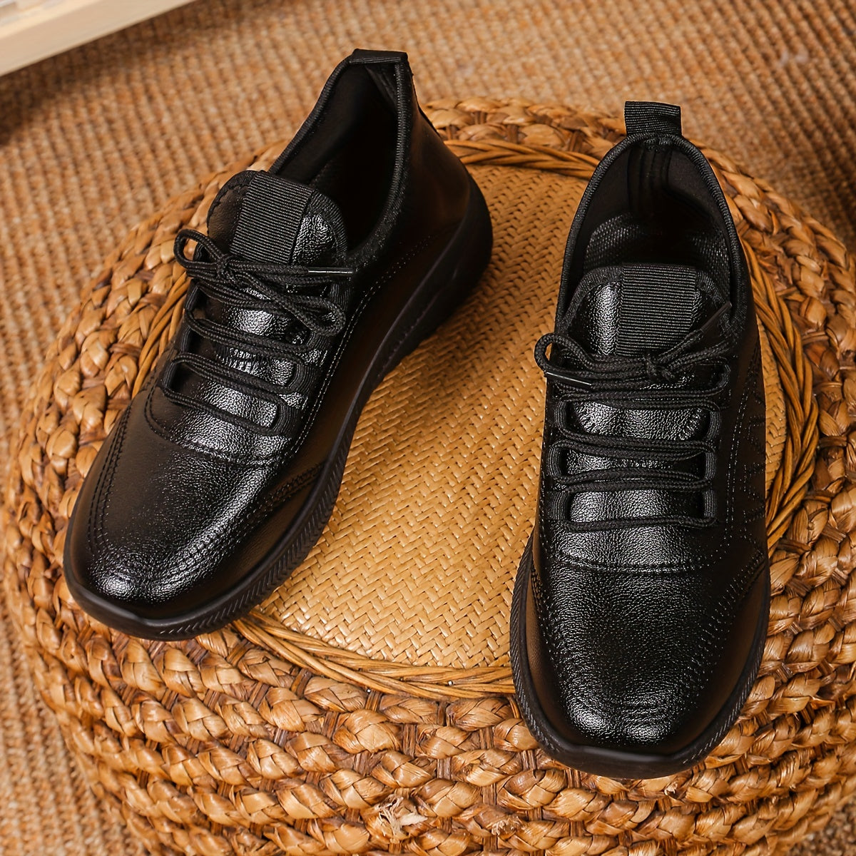Women Black Waterproof Slip-Resistant Flat Work Shoes Mary Jane Sneakers