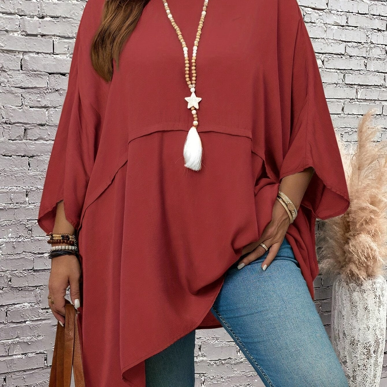 Women's Plus Size Black Batwing Sleeve Top Casual Long Sleeve T-Shirt