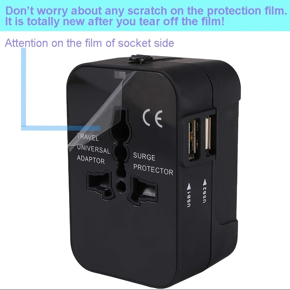 Universal Travel Charger with Dual USB Ports and Worldwide Compatibility