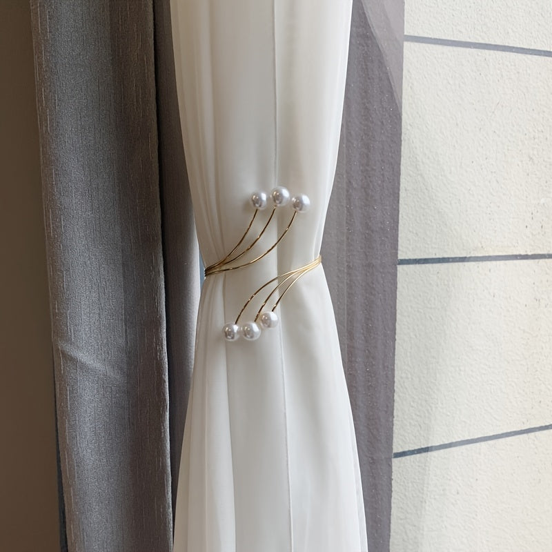 Stylish Metal Holdbacks for Curtains Faux Pearl Curtain Buckle Home Decor