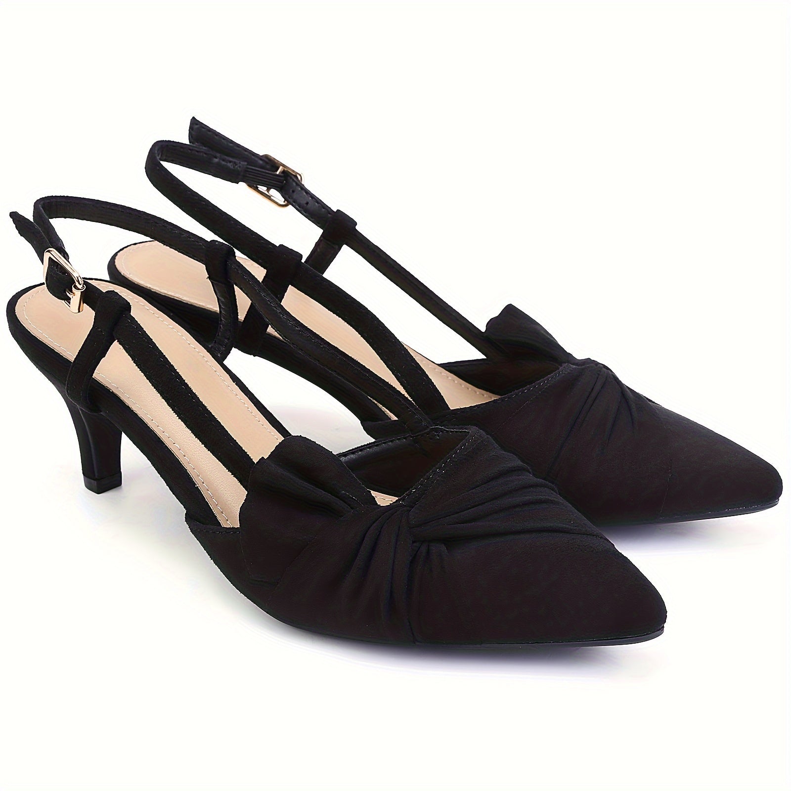 Women's Pink Bowknot Pointed Toe Sandals with Kitten Heel and Faux Cover Straps