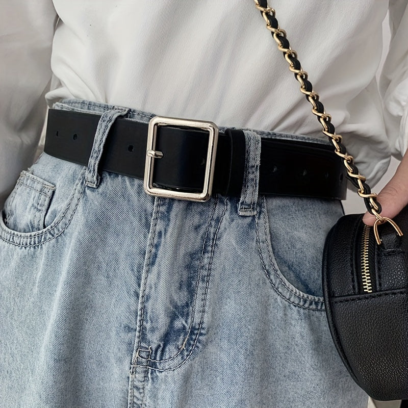 Women's Black PU Leather Belt with Pin Buckle for Daily Wear