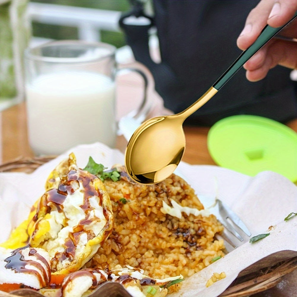 Set of 6 Long-Handled Stainless Steel Spoons for Coffee and Desserts in Multiple Colors