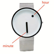 Minimalist Round Quartz Watch with Electronic Movement and Mesh Stainless Steel Band