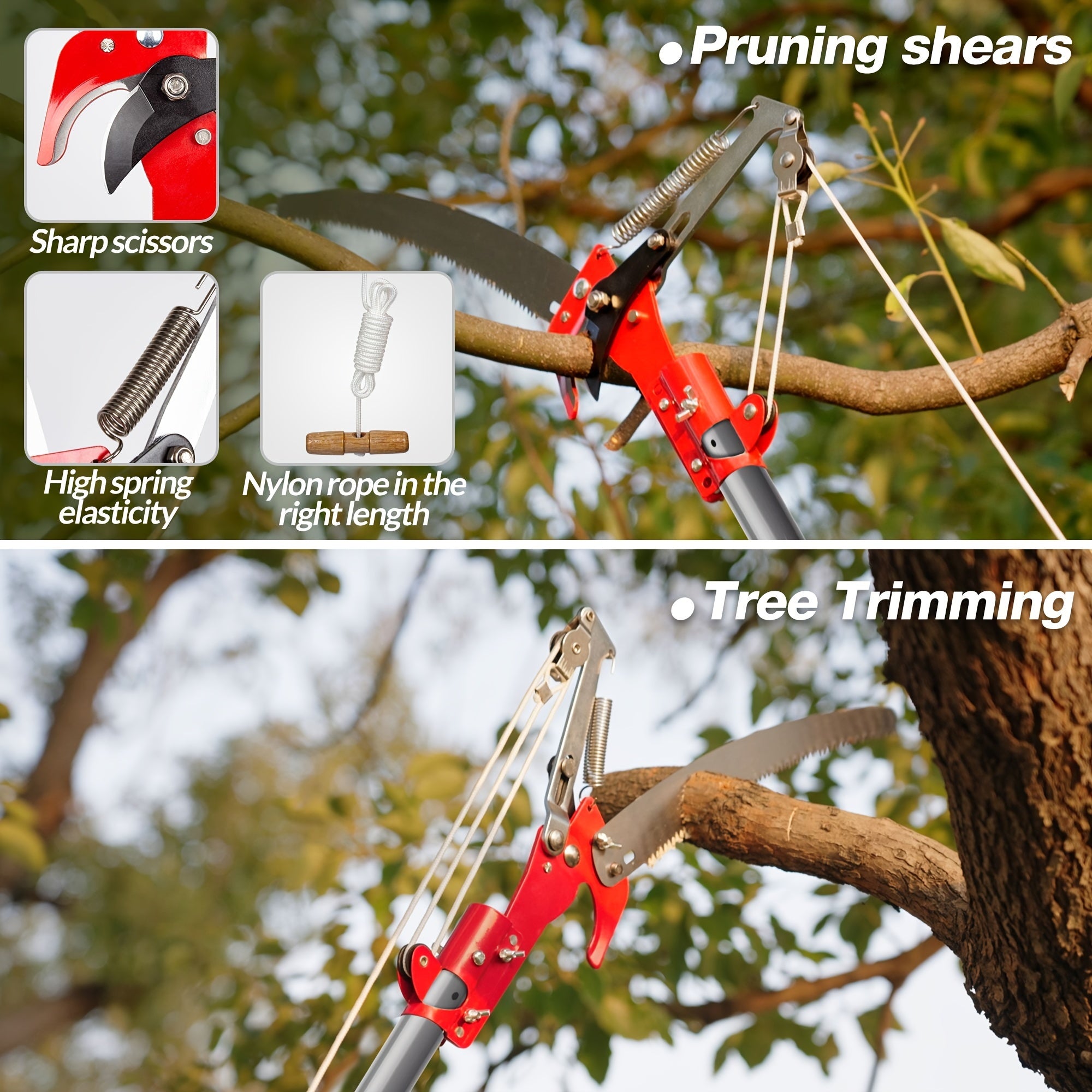 Extendable Tree Pruner with Saw and Shears Alloy Steel Pole for High Branch Trimming