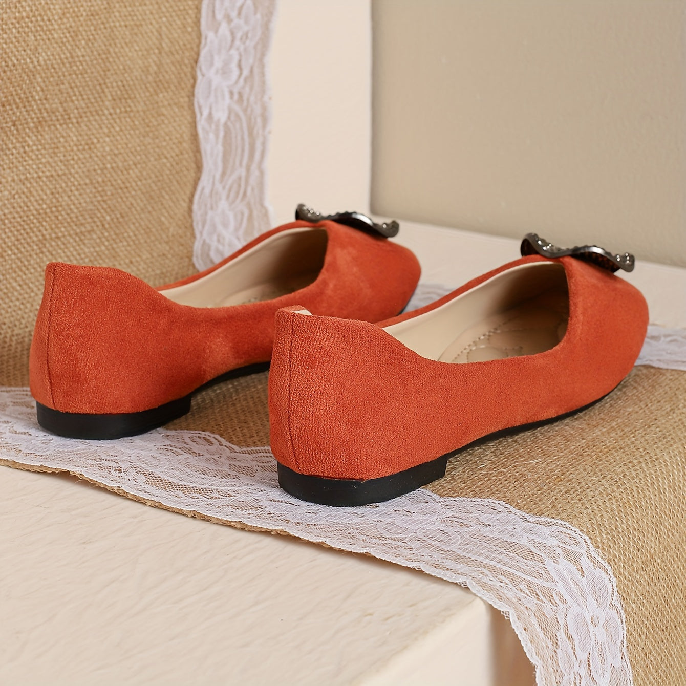 Women's Rhinestone Buckle Flats Solid Color Slip-On Casual Ballet Shoes