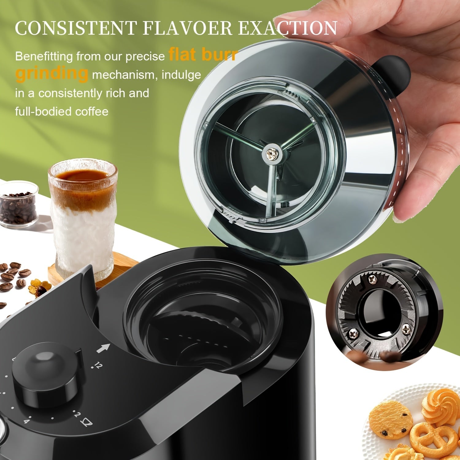 Electric Coffee Bean Grinder with 28 Adjustable Settings for 12 Cups