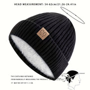 Knit Beanie with Letter Patch, Fleece-Lined, Ear Protection, Men’s Sporty Hat