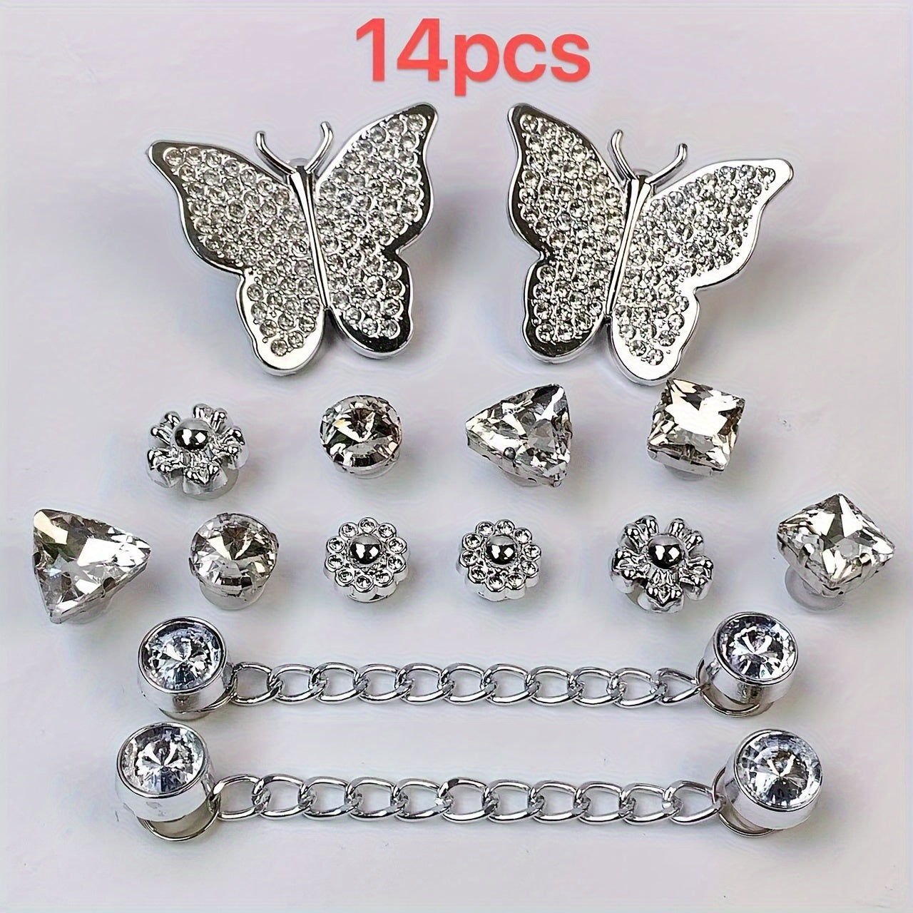 Women Shoe Accessories Set 14/16pcs Bone Butterfly Sunflower Chains for Hole Shoes