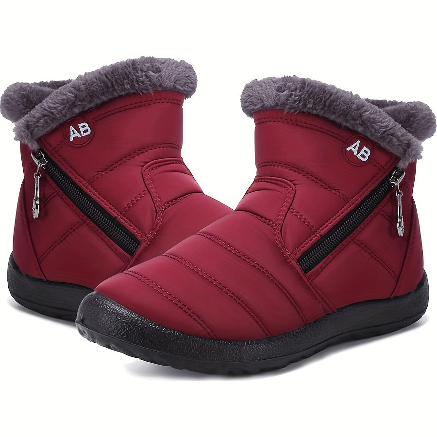 Women's Winter Snow Boots Mid-Calf Side Zipper Plush Lining