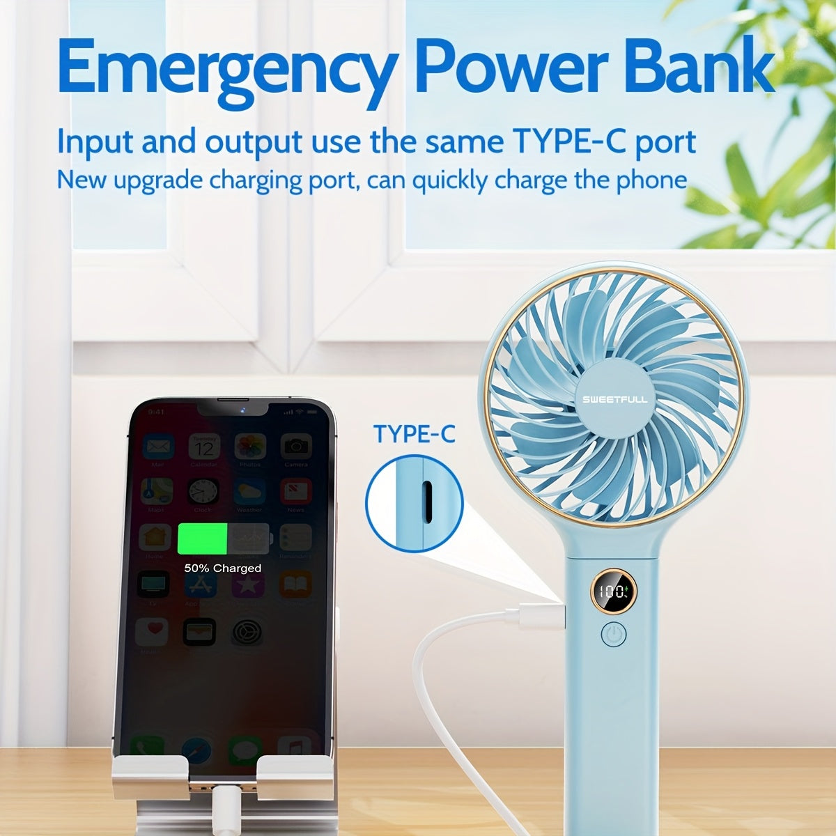 Portable Handheld Fan 5000mAh Rechargeable 6-Speed Mini Travel Fan with LED Display