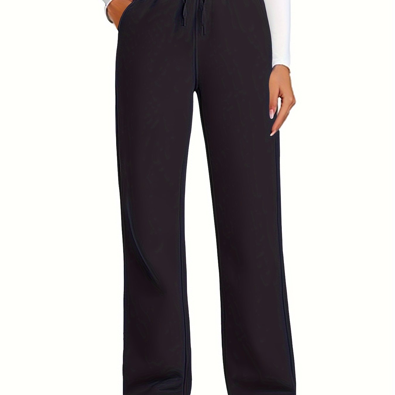 Plus Size High Waist Drawstring Sweatpants Polyester Knit Casual Wide Leg Lounge Pants